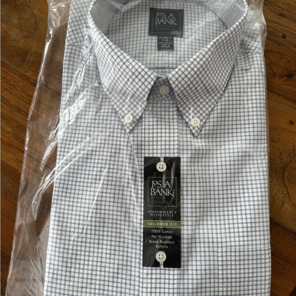 Jos. A. Bank Men's White and Blue Grid Dress Shirt